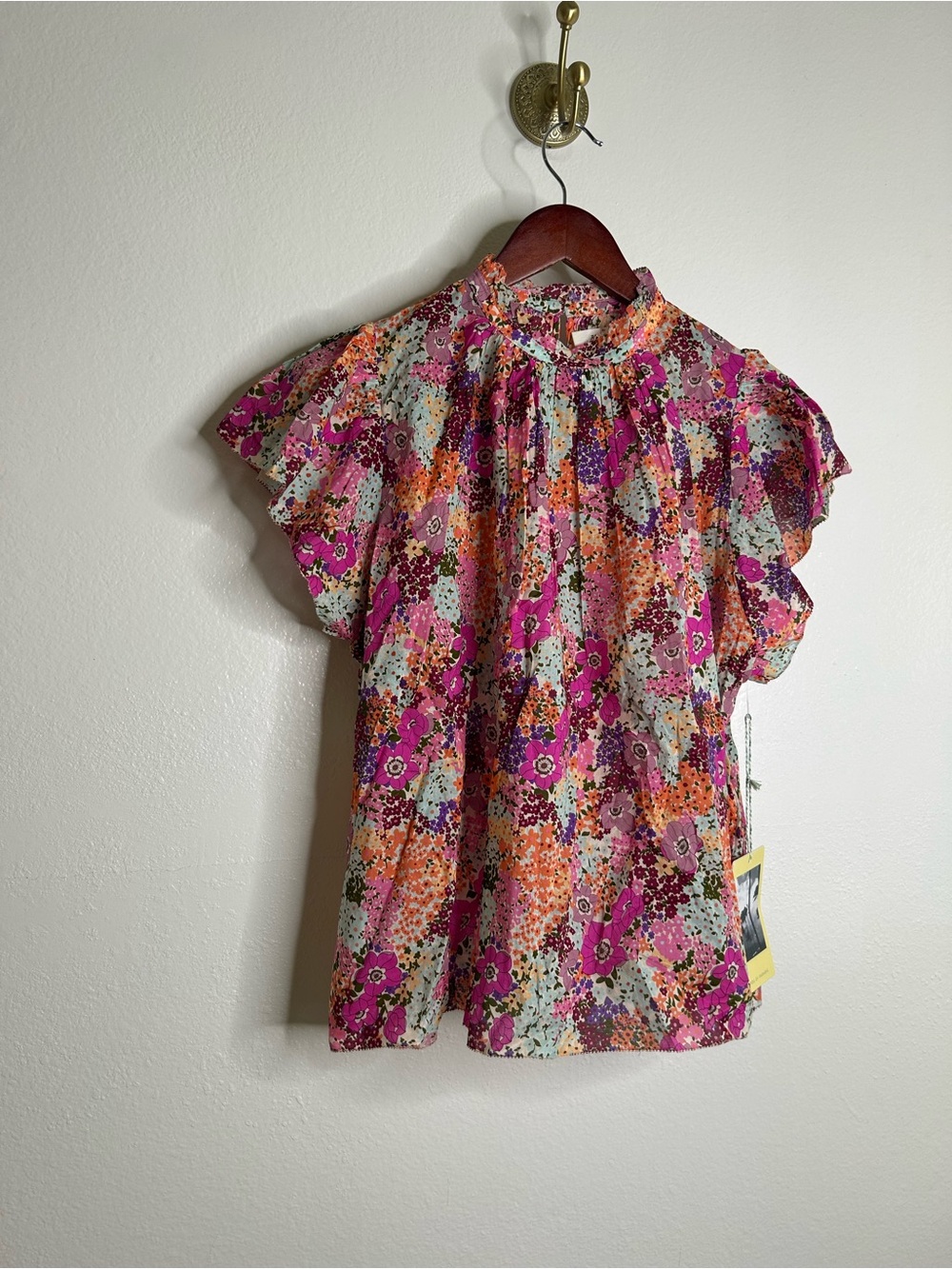 NWT Trovata 100% Cotton Carla High Neck Pink Multicolor Floral Blouse - Picture 9 of 16